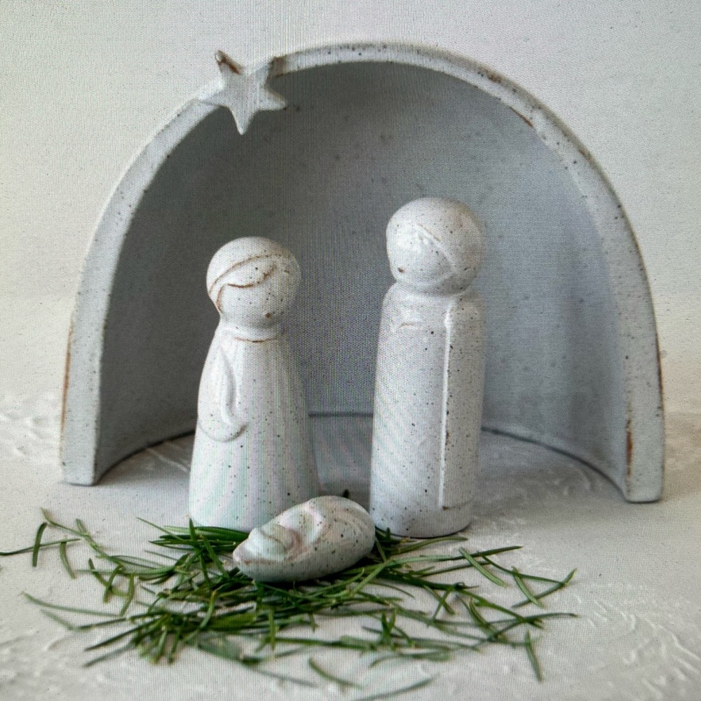 Creative Co-op Stoneware Nativity With Glaze Set of 4 NEW